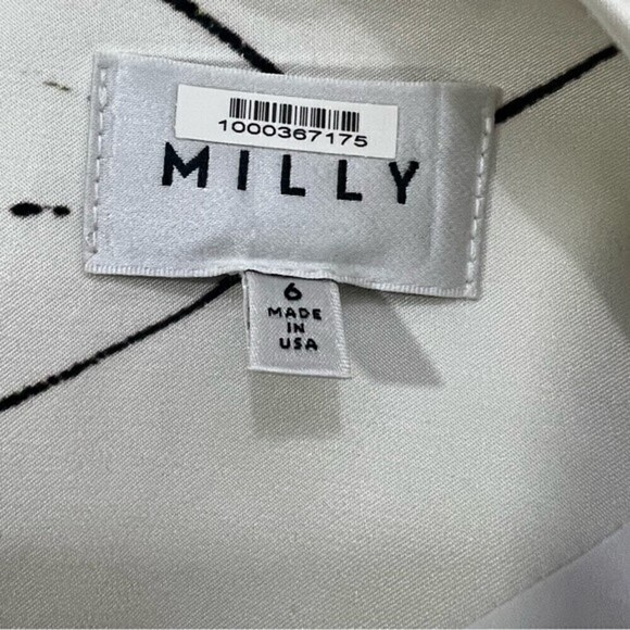 Milly Floral Graphic White Gray Green Cap Sleeve Sheath Dress Size 6 - Picture 10 of 12